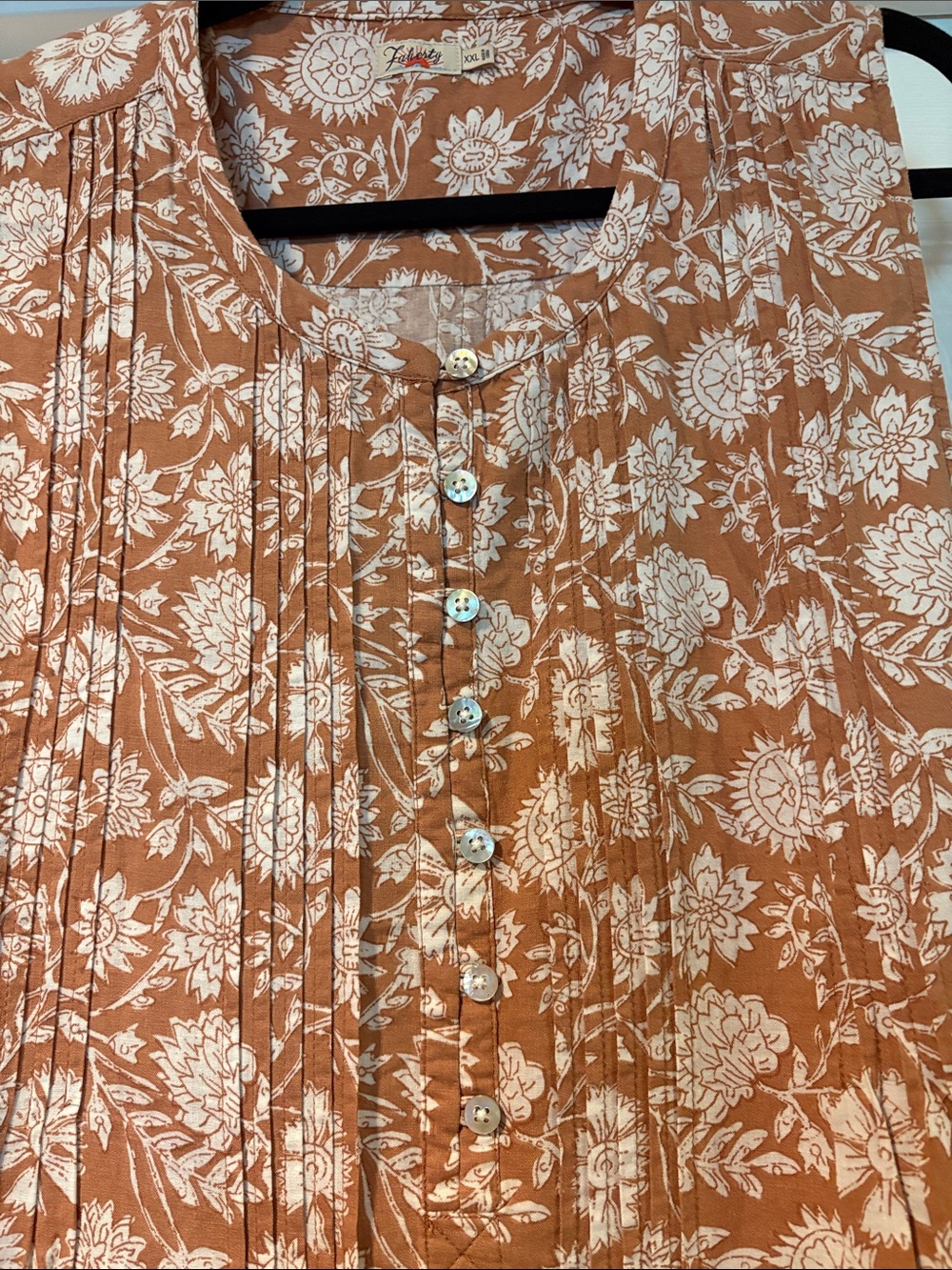 Faherty Rust and White Sleeveless Floral Pintuck Mini Dress - Picture 3 of 6